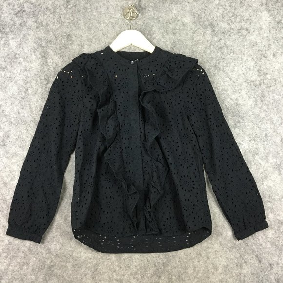 Madewell Tops - Madewell Top XS Blouse Long Sleeve Black Eyelet Ruffle Lace Career Gothic Romanc